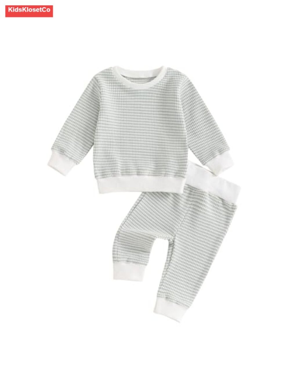 Waffle Knit Long Sleeve Sweatshirt Top and Pants Set Toddler Boy Outfit